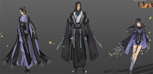 Costume concept design of different martial art schools in the game JX3 inspired by traditional chin