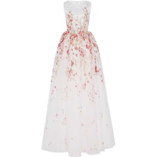 Georges Hobeika Floral Embroidered Sleeveless Gown ❤ liked on Polyvore (see more white floor length 