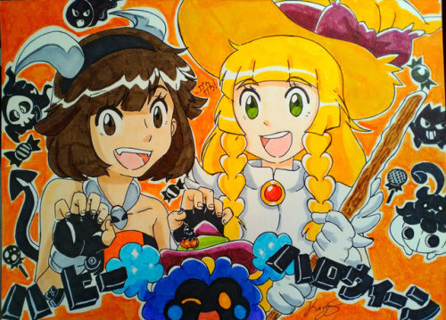 kaguras-art:Happy Halloween from moon and lillie! (*＾ワ＾*)