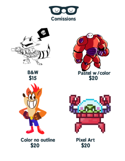 jaimeugarte:  Hi guys! As you all know I’m a freelance artist. I gotta make some money on the side, since it’s not enough. So I’m opening up my time to make some commissions to you! My favourite tumblr followers. Above are some examples of what