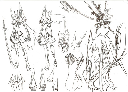 h0saki:  All the Satsuki designs from The Art of KlK Vol 2, by Sushio and Imaishi.
