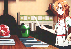 ohayocelestia:  Cooking with Asuna ヾ(●⌒∇⌒●)ﾉ 