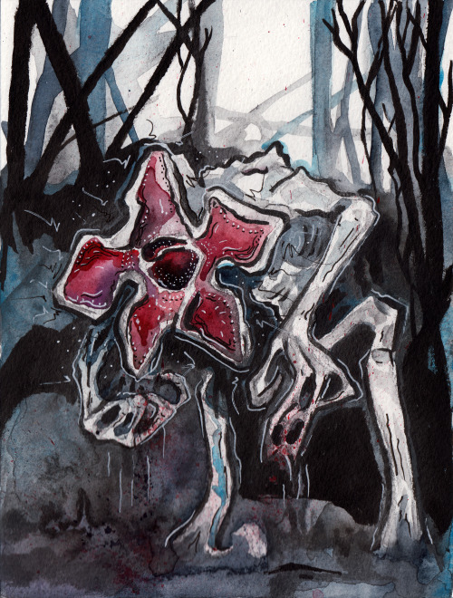 Demogorgon in watercolor and ink.