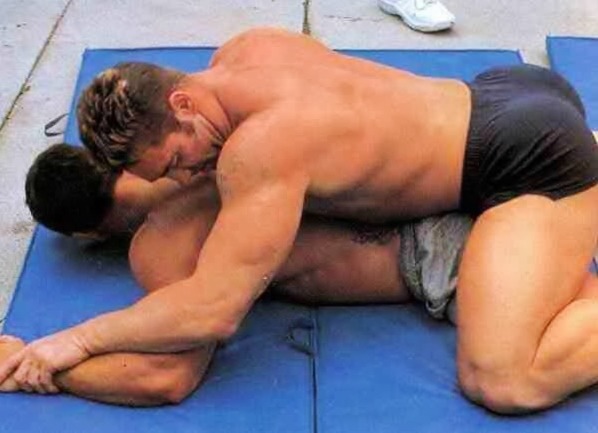misterwoodtoyou: Billy Herrington takes winner’s reward following rooftop match.