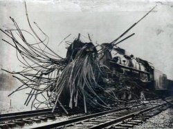 rulerofturtlekind: nuka-rockit:  steampunktendencies: A steam train after a boiler explosion.    @rageomega got em