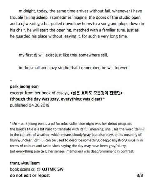 fyjjong:tw for brief mention of dec 18th, death / an except from park jeong eon’s essay book, though