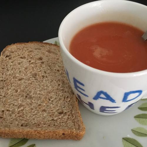 Weird breakfast this morning as I’m not well and this is all I fancied. Tomato soup and my hex