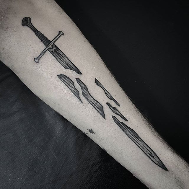 Artist - @mr_b_tattooist 🔱 •~ Minimalist Broken Sword Tattoo ~• Tattoo  done using :- @sunskintattoo @radiantcolorsink @dynamicco... | Instagram