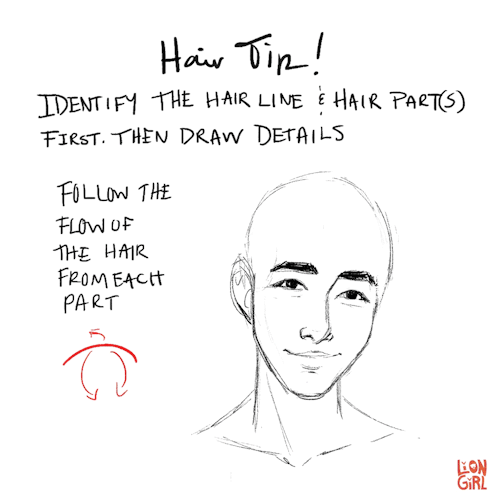 liongirlart:Hair Tip #1 - When drawing hair, start with the hairline and hair part(s). Then keep the