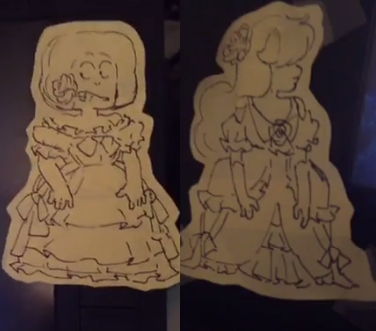 discordlikesappless:Ruby and Sapphire dresses drawn by Rebecca Sugar. Came from this