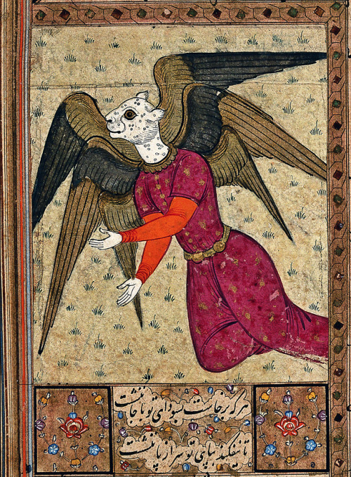signorformica:Angel with triple wings and a white leopard’s head. Gouache painting by an Indian arti