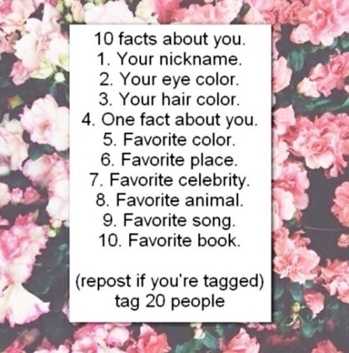 mydarkangel2pls:  passionatetexasgal:  1.  My nickname:   Mom calls me ‘Lee’ & Gram called me ‘Rosered’ & my uncle called me ‘Jelly Belly’ when I was a little girl2.  My eye color:    Blue3.  My hair color:   Dark blonde
