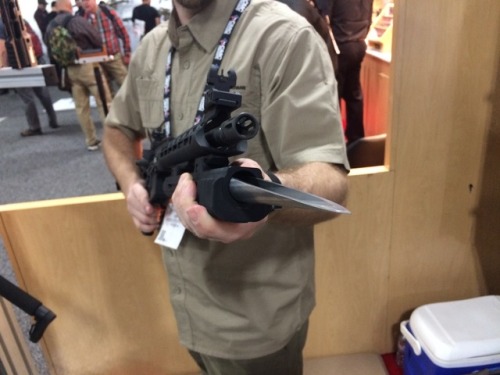 gunrunnerhell:StingerA retractable spike bayonet for the AR-15 (or any rifle with a long enough rail