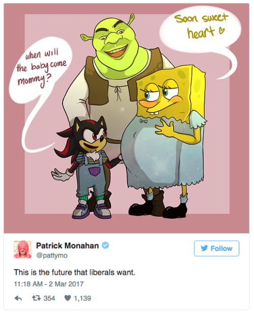 kzaketchum:  buzzfeed:This Far-Right Tweet About “The Future That Liberals Want” Totally Backfired   Okay so we not concerned about the spongebob one?