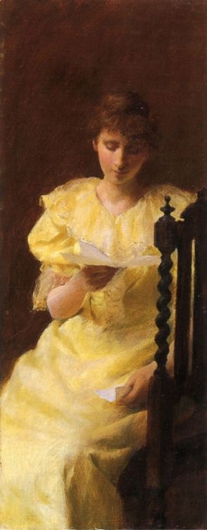 Lady in Yellow (1893). Charles Courtney Curran (American, 1861-1942). Oil on canvas.The emphasis on 