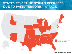 datcatwhatcameback:think-progress:UPDATE: more governors added last night   Twenty five Republican governors responded to the terrorist attacks in  Paris by announcing they would refuse to allow refugees from Syria to be  resettled in their states. 