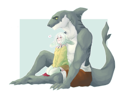 cappnkip:A bunny girl and her big goofy shark