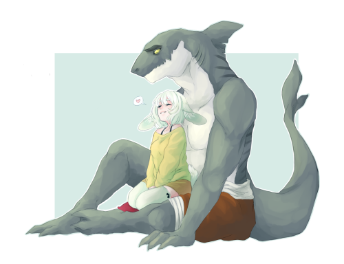 cappnkip:A bunny girl and her big goofy shark boyfriend. Shark belongs to Kp