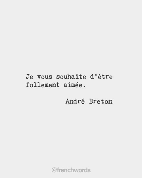 bonjourfrenchwords: My wish is that you may be loved to the point of madness. • André Br