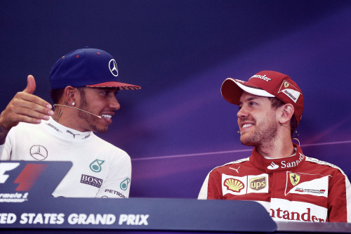 vettelewis:

Lewis Hamilton & Sebastian Vettel x USA 2015 #sewis