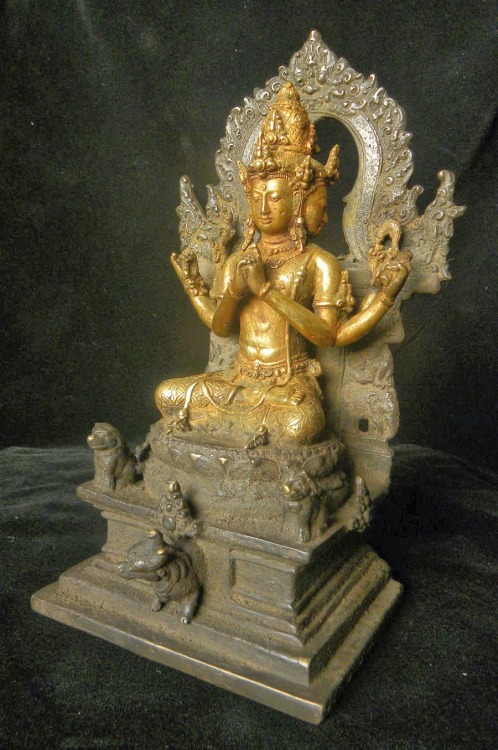 Trimurti sculpture from Java, gilded bronze