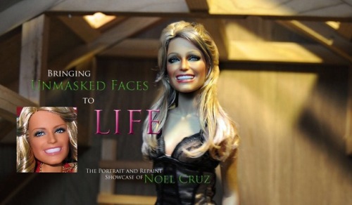 Featured repainted and restyled black label Farrah Fawcett Barbies by artist Noel Cruz of ncruz.com.