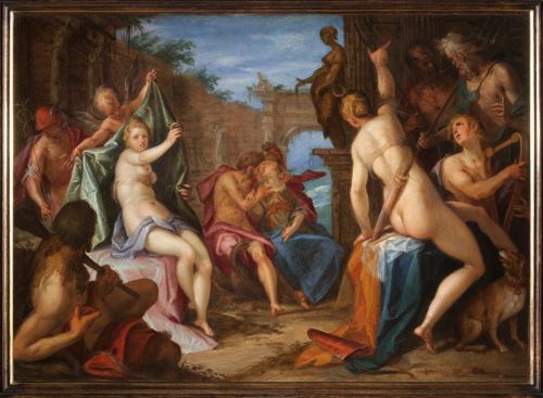 An Assembly of the Gods, with Jupiter Embracing Minerva, Venus Confronting Diana Observed by Hercule