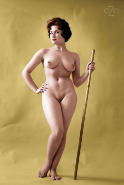 oldiznewagain:  June Palmer with broom handle. 