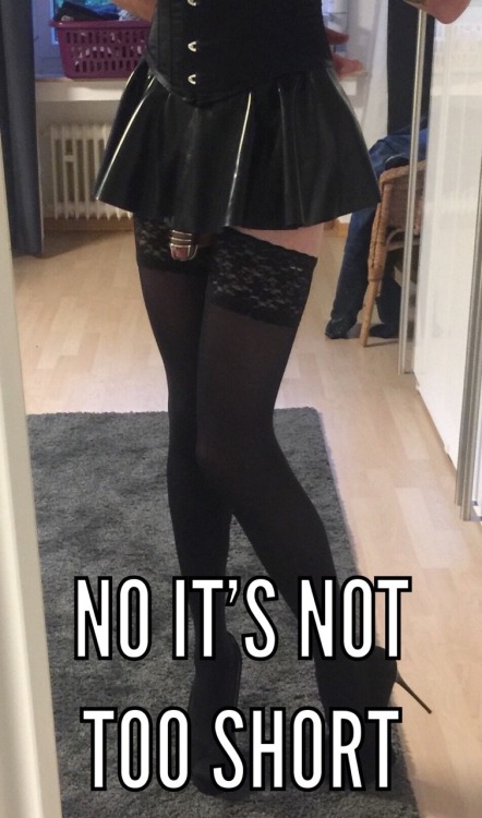 sissynico: creasiey21: Its too low! Hubby, you mean the skirt is too short that it exposed your cock