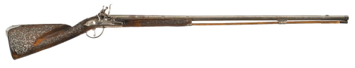 Silver inlaid English flintlock fowling musket, 18th century.Sold at Auction: $3,000