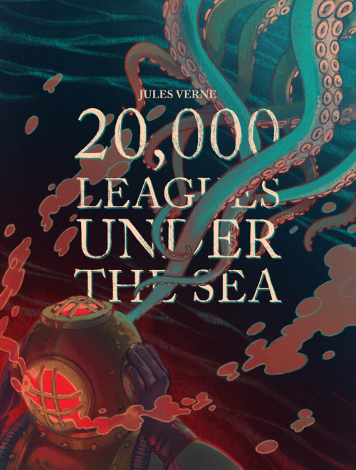 cocokat:Here’s a second book cover project, an illustrated cover for Jules Verne’s 20,000 Leagues Un