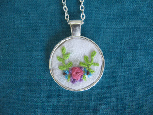 Tiny Embroidery Flower Necklace // TurquoisePeacockCo