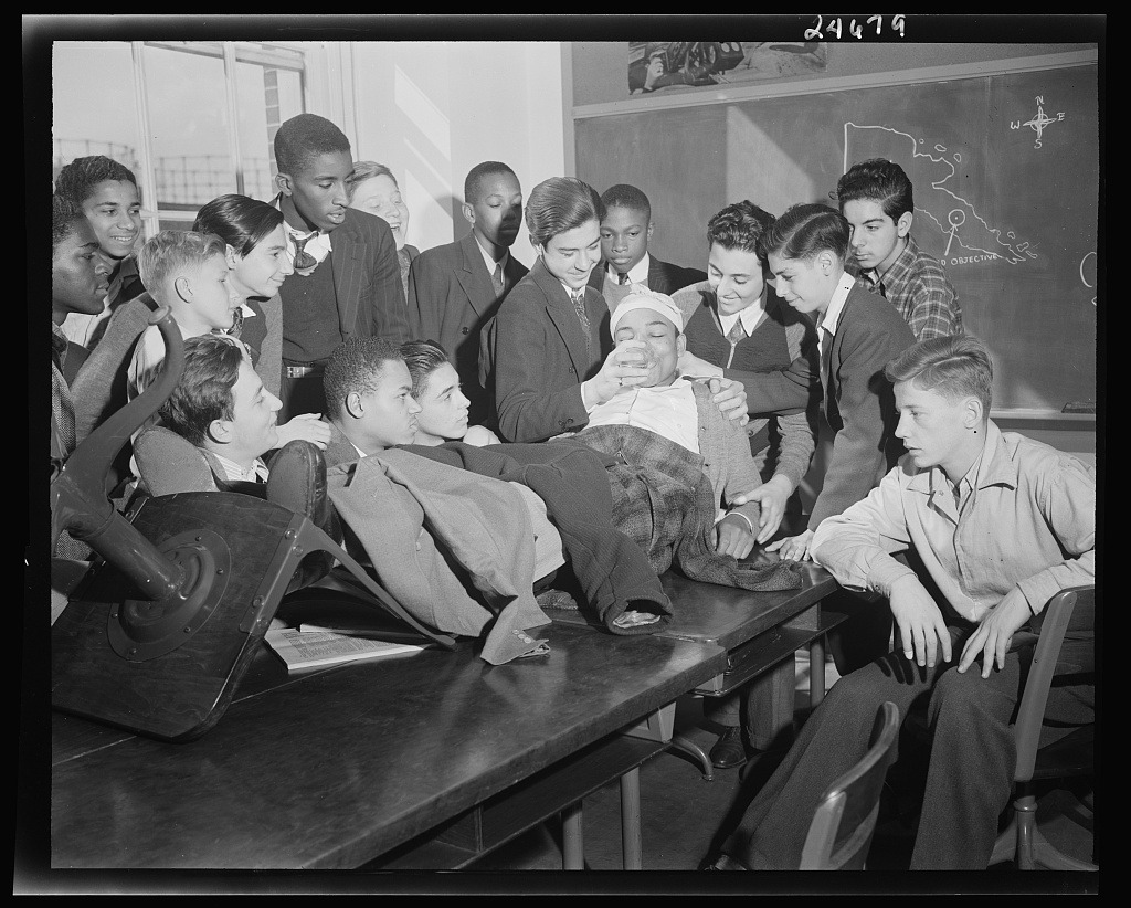 onceuponatown:  Benjamin Franklin High School, New York City. Boys take one day a