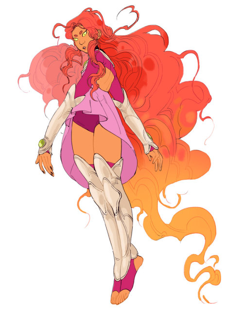 ofalldimensions:  every so often i’ll get in a mood and just draw a bunch of redesigns for starfire, and i got in that mood last night so … here’s a few from twitter today. expect some more? playing with these is really fun!  