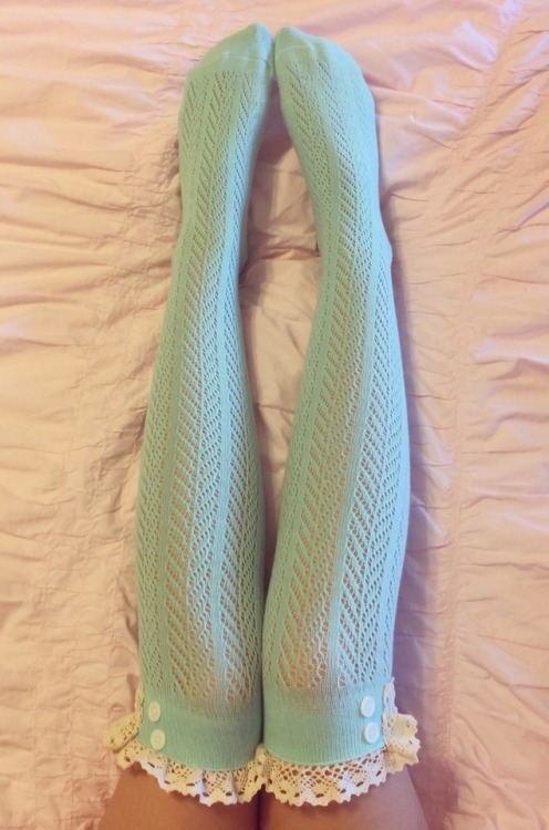 cherubsock: Turquoise Lace Trim Over the Knee Socks ✨