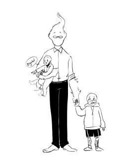 sushinfood:  steamysthings:  *all grown up theme song plays in the distance* I’ve been meaning to doodle this for a while and never got around to it, but I fixed that, because I love love LOVE @sushinfood‘s au with Grillby adopting the skelebros as