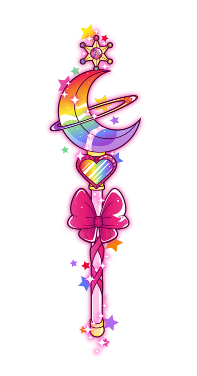 sugarcoatedunicorns:As requested, a gay pride Sailor Neptune wand (I feel a bit lazy for just tweaking my original design of this but hopefully it’s still okay) and an asexual pride Kaleidomoon Scope wand. I’ll work on requests for a lesbian pride