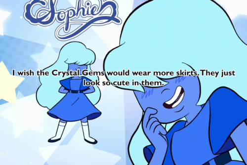 I wish the Crystal Gems would wear more skirts. They just look so cute in them.
