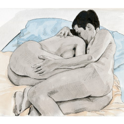 bryanjamesart:  &ldquo;The Lovers&rdquo; - ink on paper. Prints available in my society6 store.