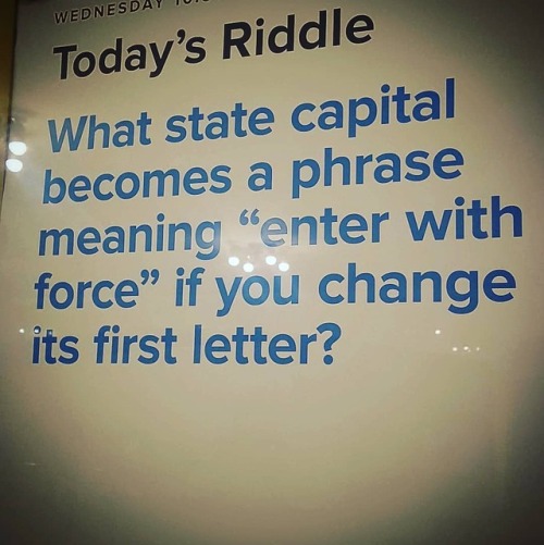 A little #Warbyparker riddle for today. What state capital becomes a phrase meaning “enter wit