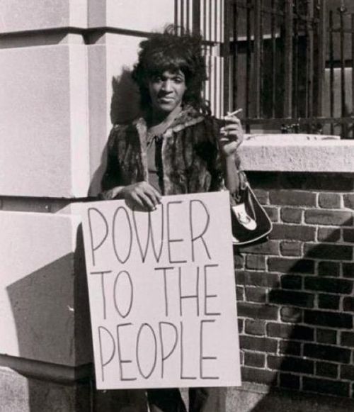 Marsha P. Johnson, Weinstein Hall protest, New York University, October 5, 1970.  Photo by Diana Dav