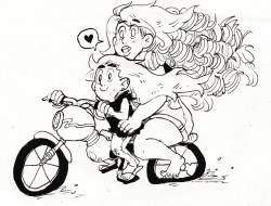 opalisagoddess:  slicingfruit:  Lovebirds on a motorbike! :3  So Cute