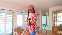 catieminxexposed:  HERE CUMS THE SPIDERMAN! My horny homage to one of my fave superheros, cum get caught in my web!  Visit Catie Minx