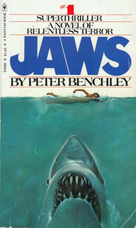 Four Jaws (1974) covers: the first US hardcover edition by Paul Bacon, the first US paperback editio