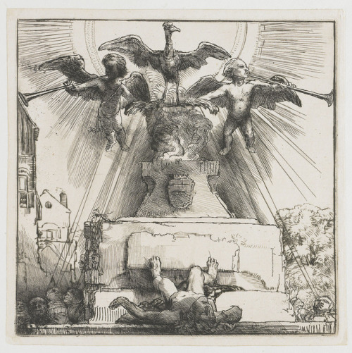 baroque-art-appreciation: The phoenix or the statue overthrown, 1658, Rembrandt Van RijnSize: 18x18 