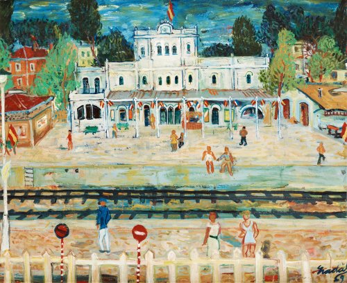 Station by the sea  -  Carlos Nadal, 1969Catalan, 1917-1998Panel 60 x 72.5 cm.