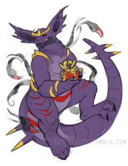 endivinity:Couple of sketch commissions for Areyath! His Giratina/Nidoking hybrid, Haze, and a mega Sceptile! 