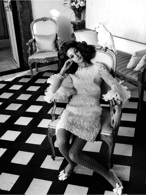 Marisa Berenson in a Valentino two piece white organza dress, photographed by Henry Clarke for Vogue