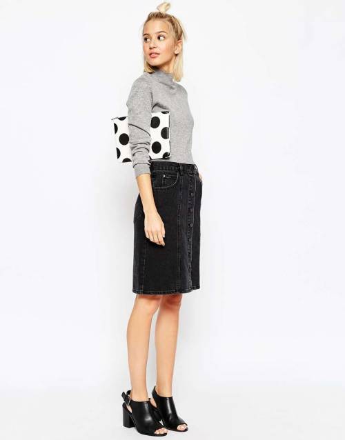 ASOS Denim Polly A-Line Button Through Midi Skirt In Washed BlackSearch for more Skirts by ASOS on W