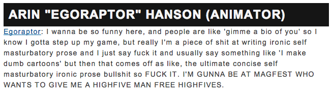 whitetail-music:  rankaloid:  ross and arin’s extremely serious magfest bios  Tbh